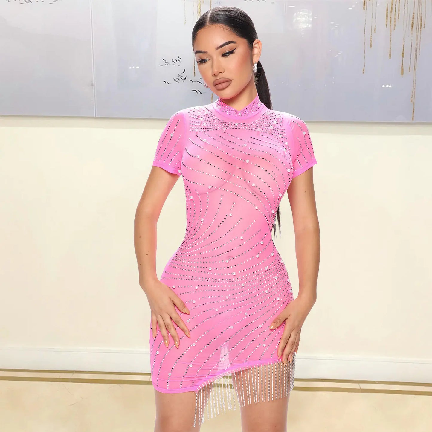 Robe transparente en maille ajourée pour femme