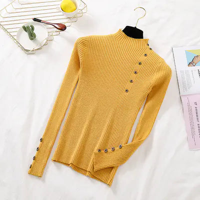 Aura13 Women’s Slim Fit Knit Turtleneck Sweater – Semi-High Neck Pullover for Autumn & Winter