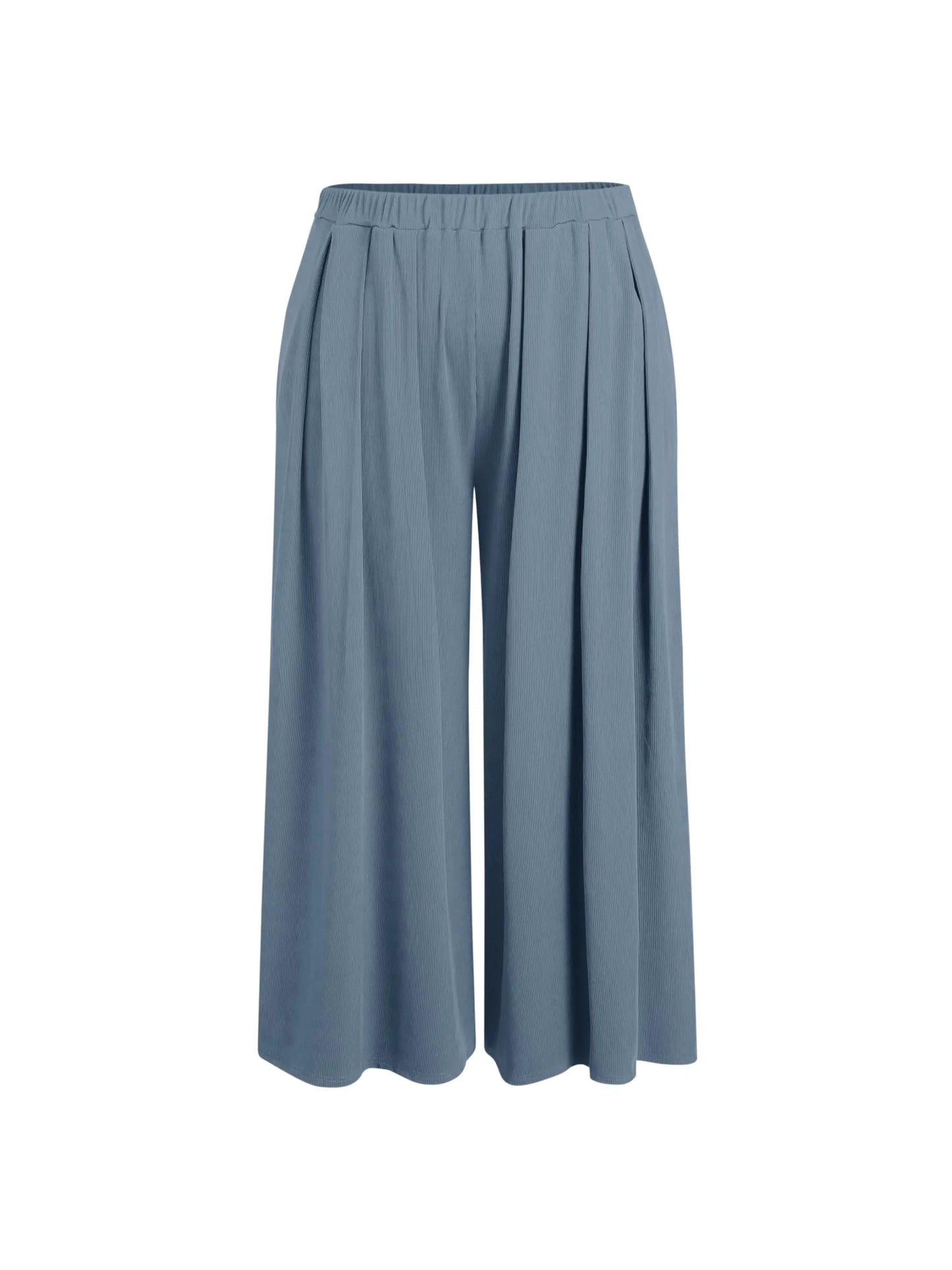 Pantalones palazzo de pierna ancha Aura13 Plus Size – Pantalones fluidos de cintura elástica con bolsillos para mujer