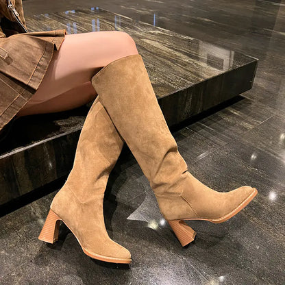 Aura13 Over-the-Knee Flat Snow Boots – Suede Cotton-Lined Long Winter Boots for Women