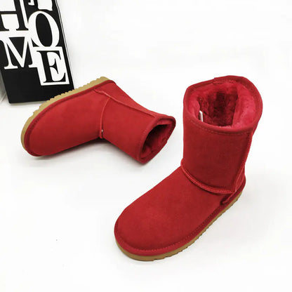 Aura13 Women’s Genuine Leather Mid-Calf Snow Boots – Premium Cowhide Winter Boots for Warmth & Style