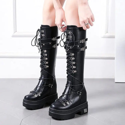 Aura13 Knee-High Riding Boots for Women – Thick Sole Chelsea Knight Boots with Side Zipper & High Heel