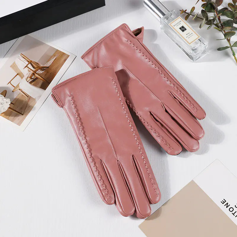 Aura13 Women’s Warm Winter Leather Gloves – Touchscreen Fleece-Lined Driving Gloves