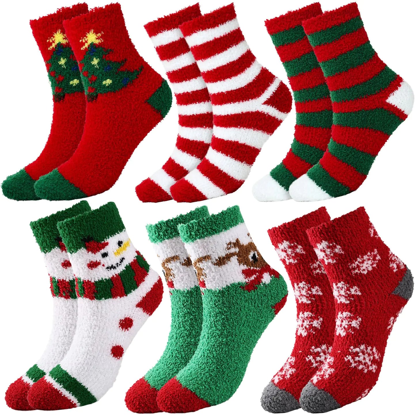 Aura13 Warm & Fuzzy Christmas Socks Gift Set for Women – 6-Pair Colorful Cozy Slipper Socks