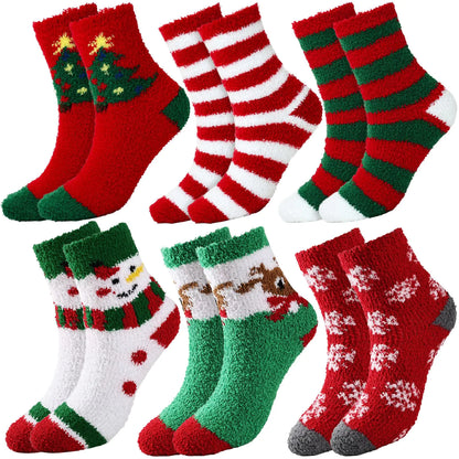 Aura13 Warm & Fuzzy Christmas Socks Gift Set for Women – 6-Pair Colorful Cozy Slipper Socks