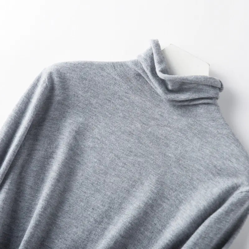 Aura13 Women’s High-Neck Knit Sweater – Slim Fit Wool Pullover for Autumn & Winter