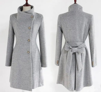 Aura13 Elegant Woolen Winter Coat – Long Belted Trench Overcoat for Women