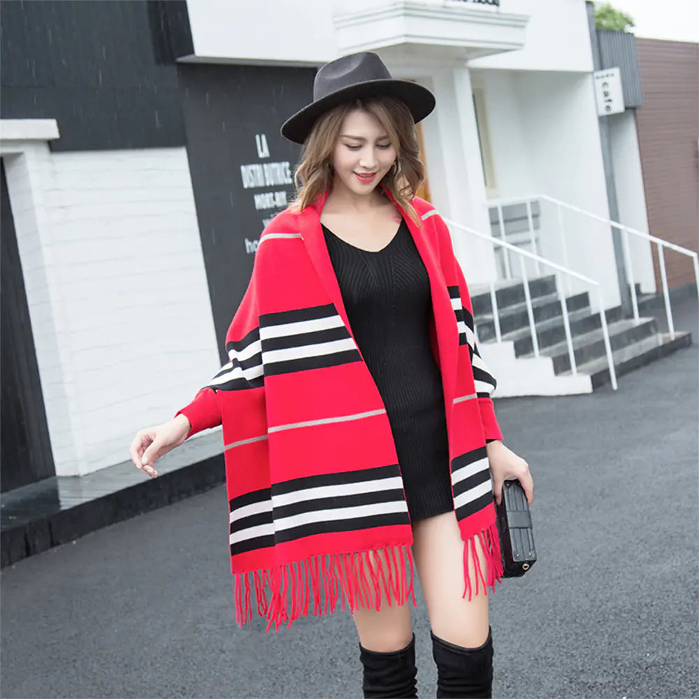 Aura13 Reversible Thick Long Scarf with Sleeves – Double-Sided Women’s Winter Shawl Wrap