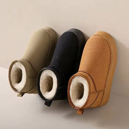 Aura13 Women’s Winter Flat Snow Boots – Warm Wool-Lined Leather & Suede Slip-On Boots