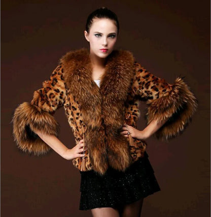 Aura13 Women’s Leopard Print Faux Fur Coat – Short Winter Jacket with Big Collar