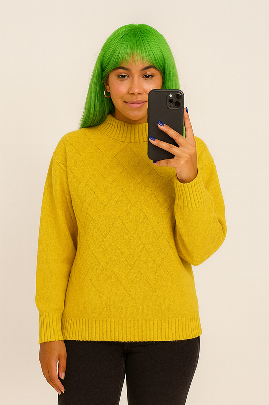 Aura13 Women’s High-Neck Rib Knit Sweater – Slim Fit Long-Sleeve Pullover for Autumn & Winter