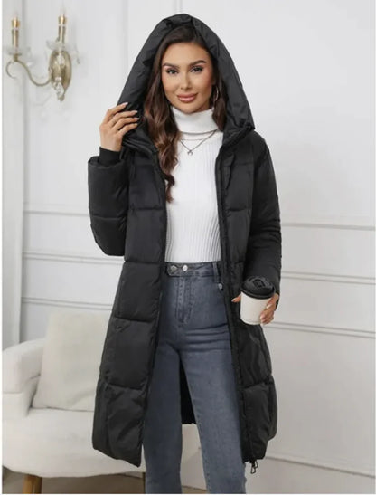 Aura13 Women’s Hooded Mid-Length Padded Coat – Warm Cotton-Filled Slim Fit Winter Jacket