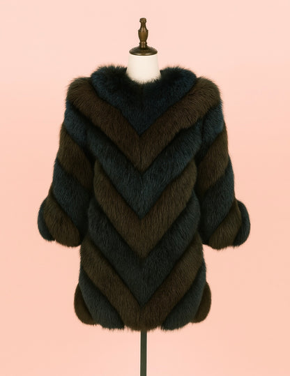 Aura13 Haining Faux Fox Fur Coat for Women – Street Style Medium-Length Winter Fashion Coat