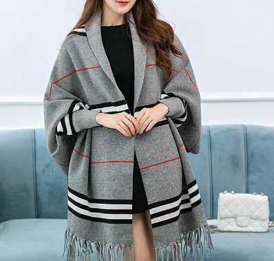 Aura13 Reversible Thick Long Scarf with Sleeves – Double-Sided Women’s Winter Shawl Wrap