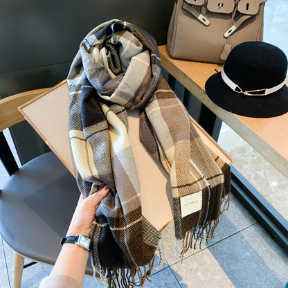 Aura13 Cozy Plaid Winter Scarf – Soft Imitation Cashmere Warm Long Shawl Wrap