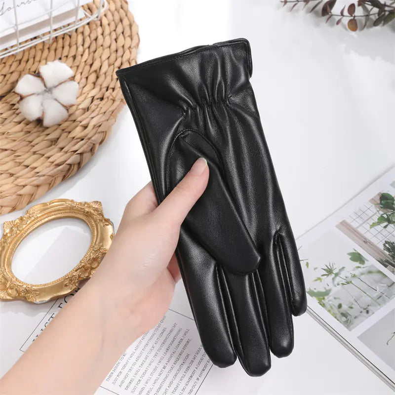 Aura13 Women’s Warm Winter Leather Gloves – Touchscreen Fleece-Lined Driving Gloves