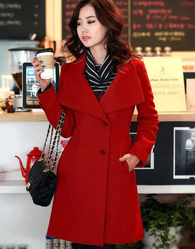 Aura13 Elegant Woolen Winter Coat – Long Belted Trench Overcoat for Women