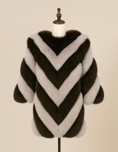 Aura13 Haining Faux Fox Fur Coat for Women – Street Style Medium-Length Winter Fashion Coat