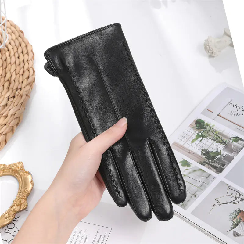 Aura13 Women’s Warm Winter Leather Gloves – Touchscreen Fleece-Lined Driving Gloves