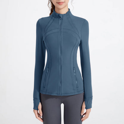 Aura13 Women’s Stand Collar Zip-Up Sports Jacket – Stretch Nylon Activewear for Running & Fitness