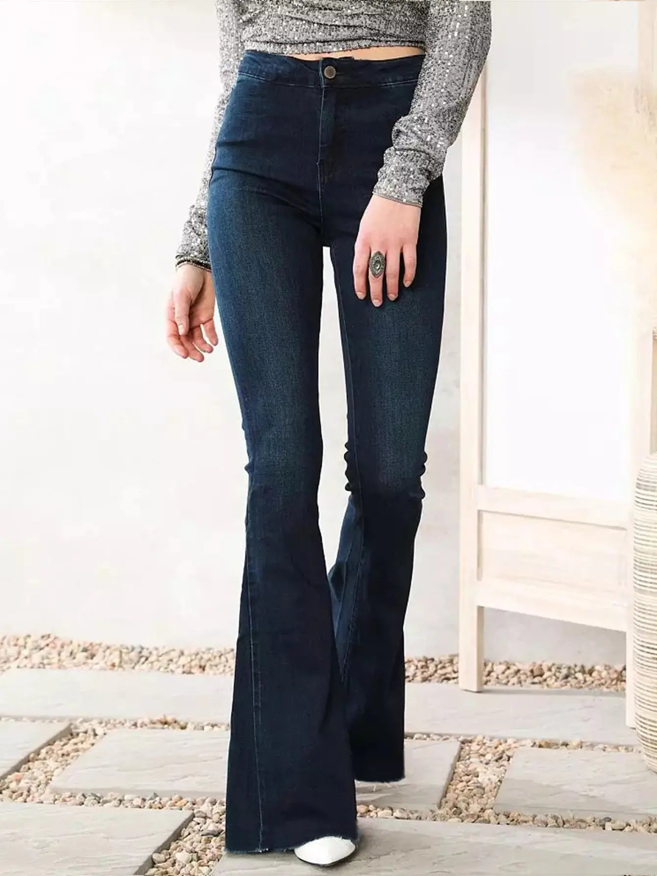 Aura13 Women’s Slim Fit Stretch Flare Jeans – High Waist Fall/Winter Denim Pants