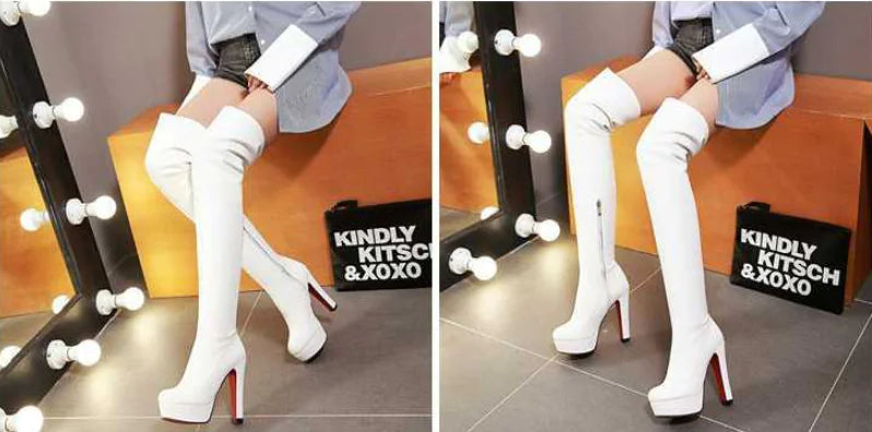 Aura13 Luxe Over-the-Knee High Heel Boots – Soft Microfiber Long Boots with Side Zipper For Women