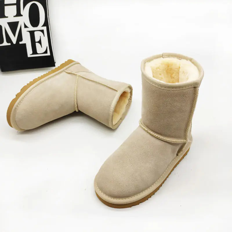 Aura13 Women’s Genuine Leather Mid-Calf Snow Boots – Premium Cowhide Winter Boots for Warmth & Style