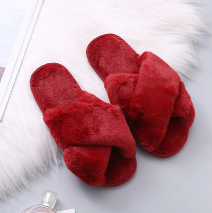 Aura13 Plush Faux Fur Slippers – Cozy Women’s Winter Home Shoes with Soft Lining & Non-Slip Sole