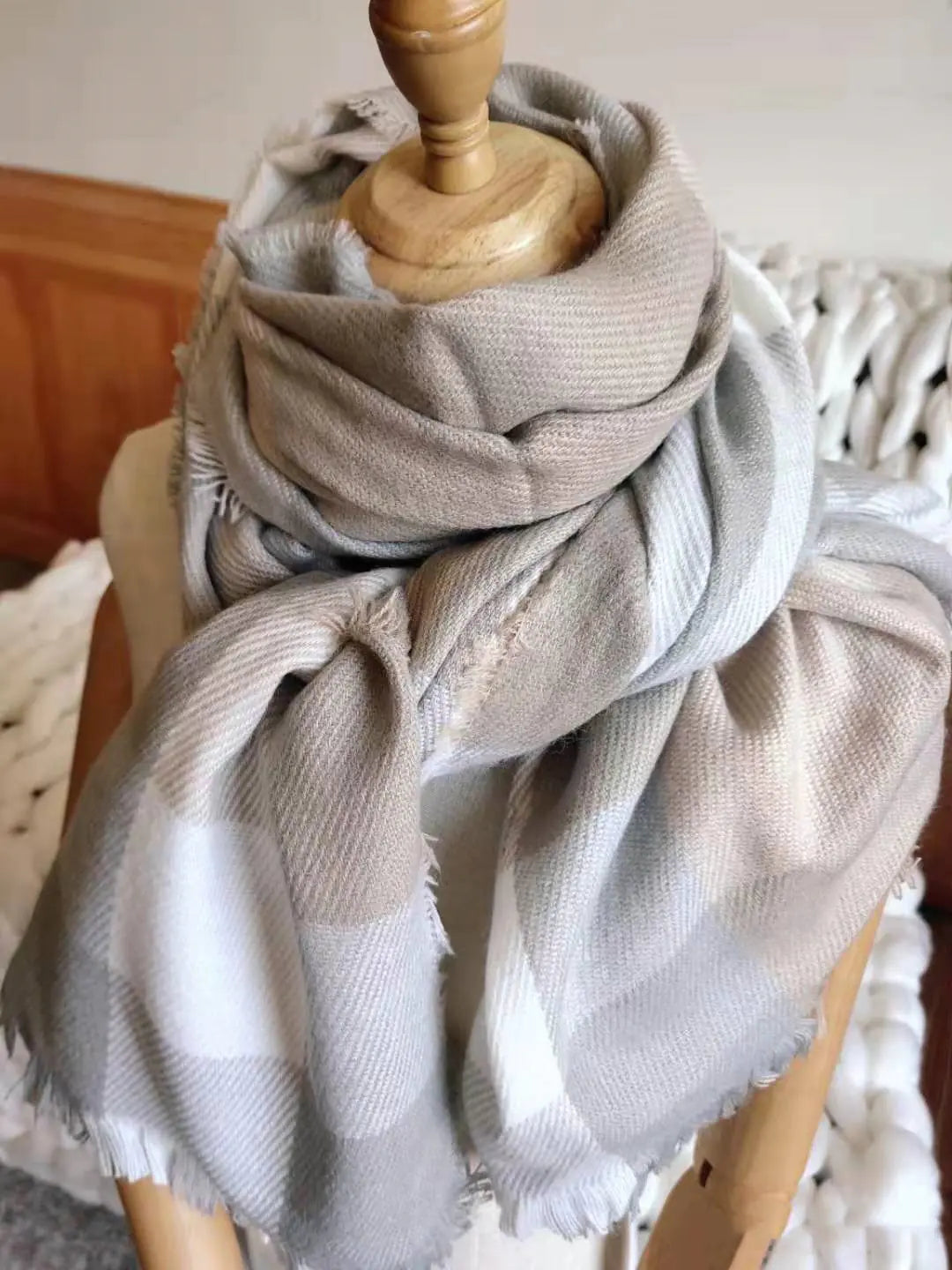 Aura13 Autumn Winter Plaid Cashmere Scarf & Shawl – Soft Warm Tassel Wrap for Women