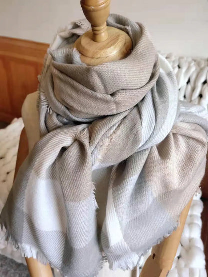 Aura13 Autumn Winter Plaid Cashmere Scarf & Shawl – Soft Warm Tassel Wrap for Women