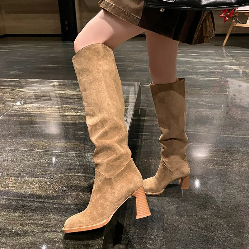 Aura13 Over-the-Knee Flat Snow Boots – Suede Cotton-Lined Long Winter Boots for Women