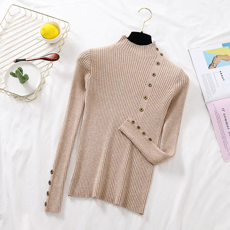 Aura13 Women’s Slim Fit Knit Turtleneck Sweater – Semi-High Neck Pullover for Autumn & Winter