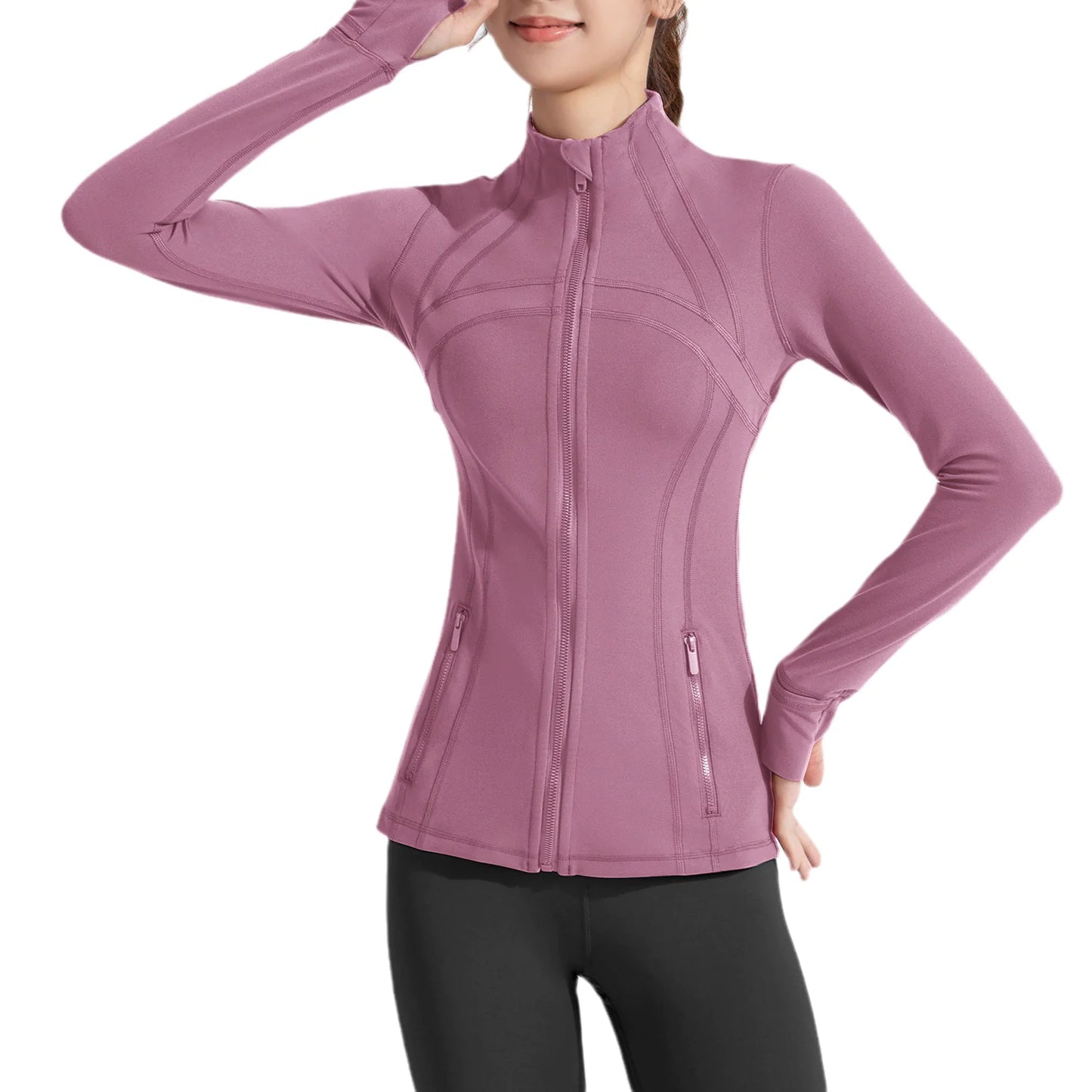 Aura13 Women’s Stand Collar Zip-Up Sports Jacket – Stretch Nylon Activewear for Running & Fitness
