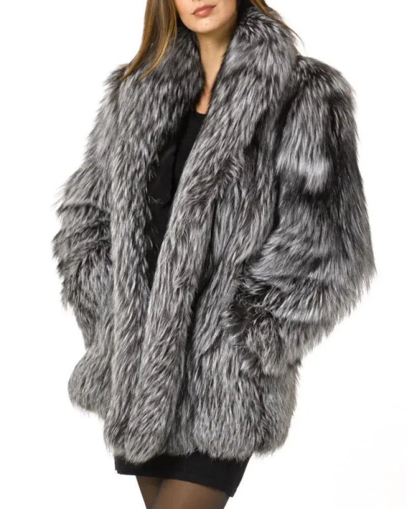 Aura13 Winter Faux Fur Coat for Women – Elegant Fox Fur Collar Plush Jacket