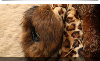 Aura13 Classic Leopard Print Faux Fur Coat for Women – Mid-Length Plush Winter Jacket
