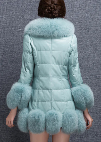 Aura13 Slim Fit Mid-Length Faux Fur Coat – Women’s Fox Fur Collar Winter Jacket