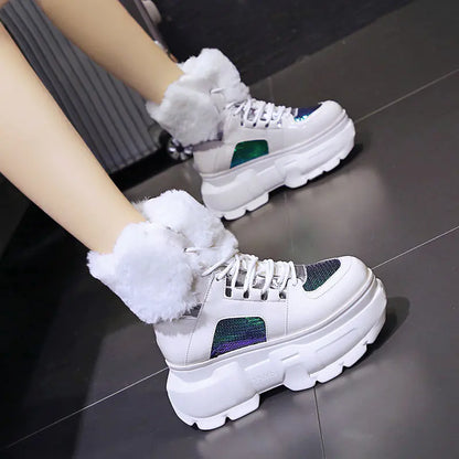 Aura13 Women’s Velvet Platform Snow Boots – Warm Plush Waterproof Winter Boots