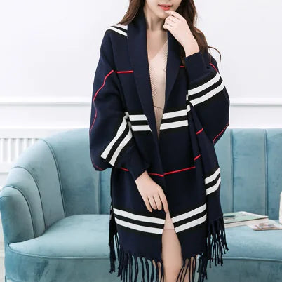 Aura13 Reversible Thick Long Scarf with Sleeves – Double-Sided Women’s Winter Shawl Wrap