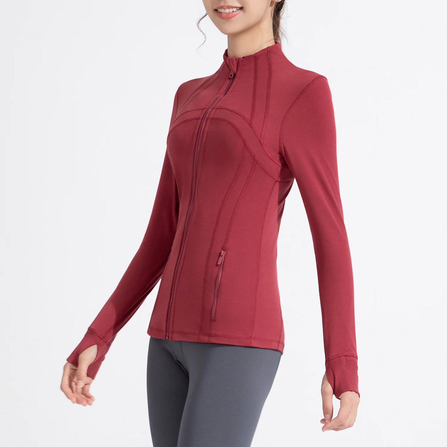 Aura13 Women’s Stand Collar Zip-Up Sports Jacket – Stretch Nylon Activewear for Running & Fitness
