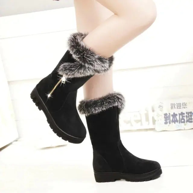 Aura13 Women’s Flat Platform Snow Boots – Warm Fur-Lined Winter Wedge Boots for Autumn & Winter