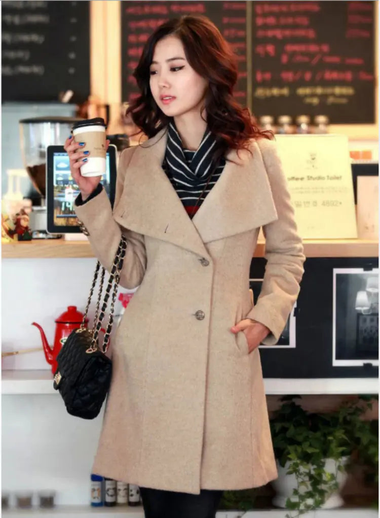 Aura13 Elegant Woolen Winter Coat – Long Belted Trench Overcoat for Women