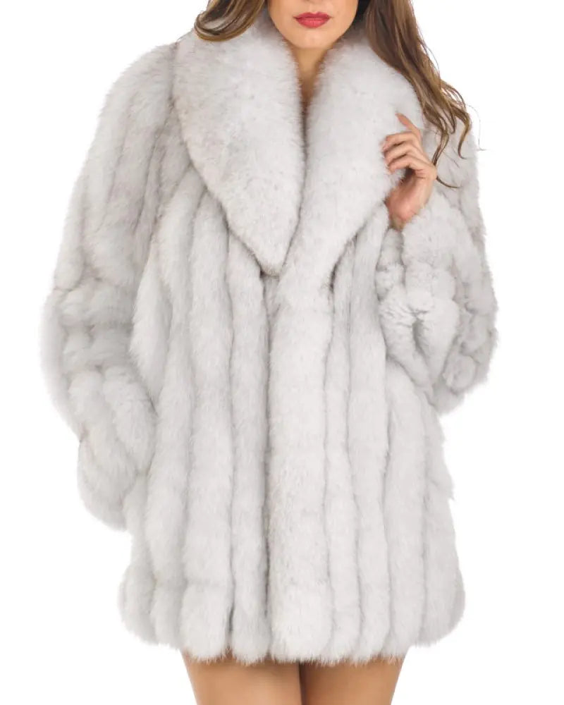 Aura13 Winter Faux Fur Coat for Women – Elegant Fox Fur Collar Plush Jacket
