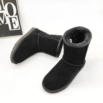 Aura13 Women’s Genuine Leather Mid-Calf Snow Boots – Premium Cowhide Winter Boots for Warmth & Style