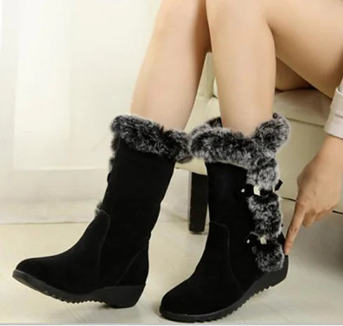 Aura13 Women’s Flat Platform Snow Boots – Warm Fur-Lined Winter Wedge Boots for Autumn & Winter