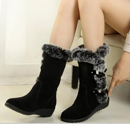 Aura13 Women’s Flat Platform Snow Boots – Warm Fur-Lined Winter Wedge Boots for Autumn & Winter
