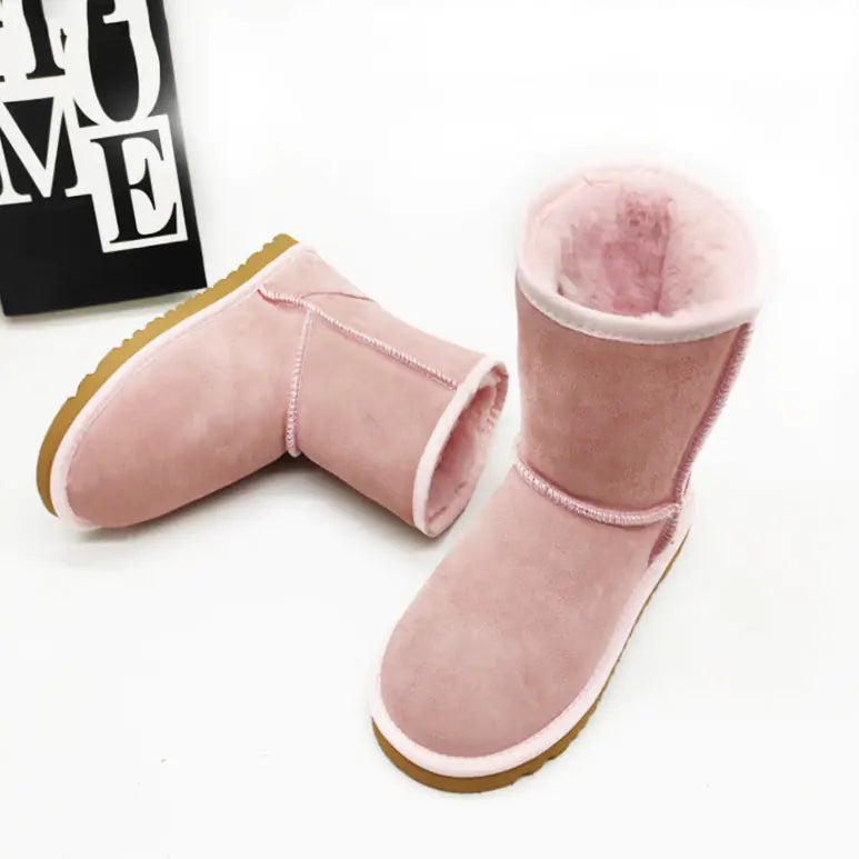 Aura13 Women’s Genuine Leather Mid-Calf Snow Boots – Premium Cowhide Winter Boots for Warmth & Style