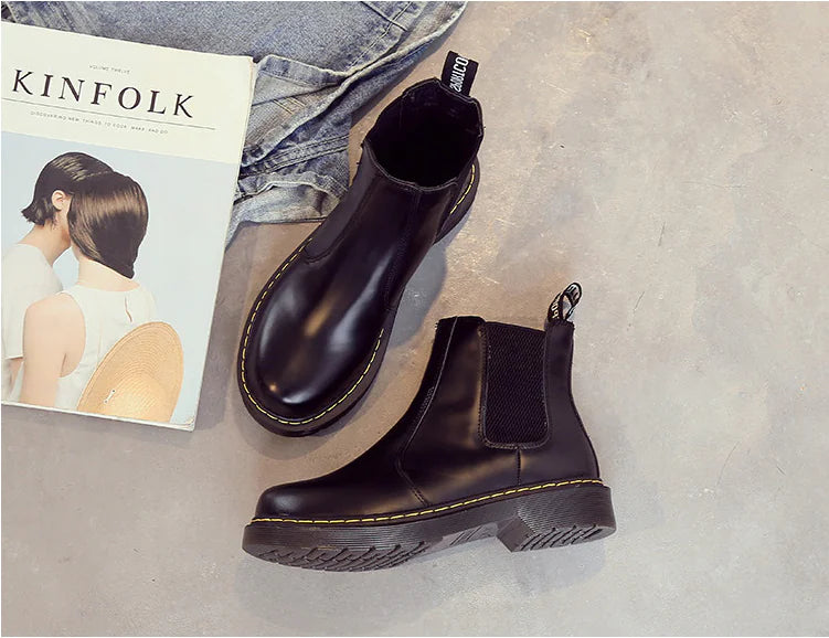 Aura13 Women’s Chelsea Ankle Boots – Classic Martin Short Boots with Waterproof Platform & Block Heel