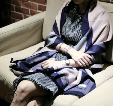 Aura13 Reversible Cashmere Scarf Shawl – Double-Sided Wool Wrap with Tassels for Autumn & Winter