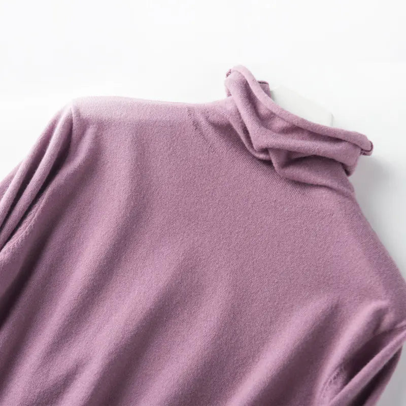 Aura13 Women’s High-Neck Knit Sweater – Slim Fit Wool Pullover for Autumn & Winter