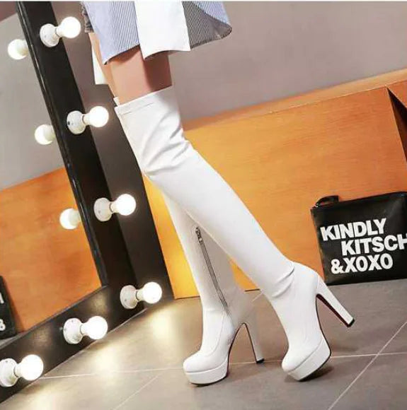 Aura13 Luxe Over-the-Knee High Heel Boots – Soft Microfiber Long Boots with Side Zipper For Women